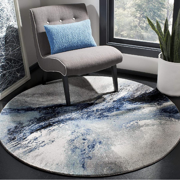 17 Stories Seliyah Performance Blue/Light Gray Rug Wayfair